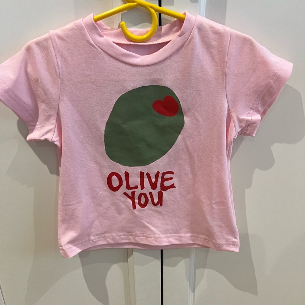 Pink Kids T-Shirt with Olive you Graphic 9-12m